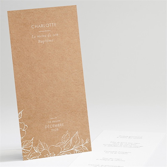 Menu baptême gravure sur kraft