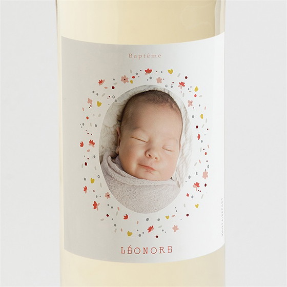 Etiquette de bouteille baptême portrait en tourbillon