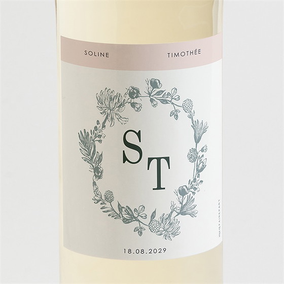 Etiquette de bouteille mariage guirlande de fleurs