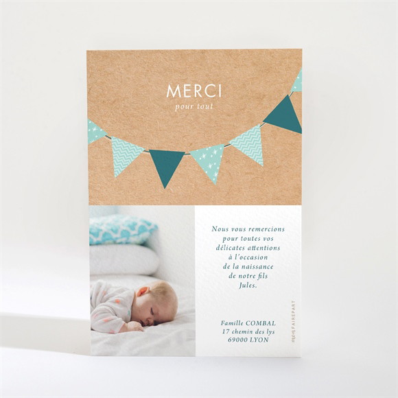 Remerciement naissance Marque page Banderoles Kraft réf.N21018