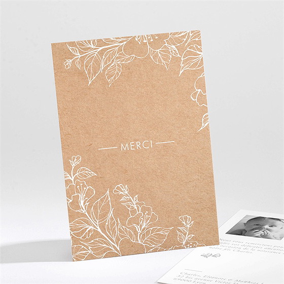 Remerciement naissance jolie gravure blanche