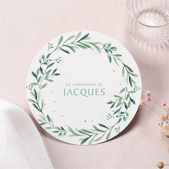 Faire-part communion végétal et dorure