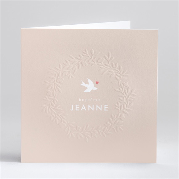 Faire-part de baptême Colombe beige rosé réf.N46133