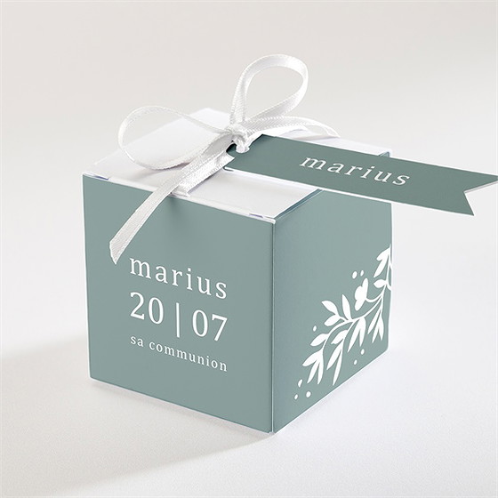 Boîte de dragées communion gaufrage émeraude