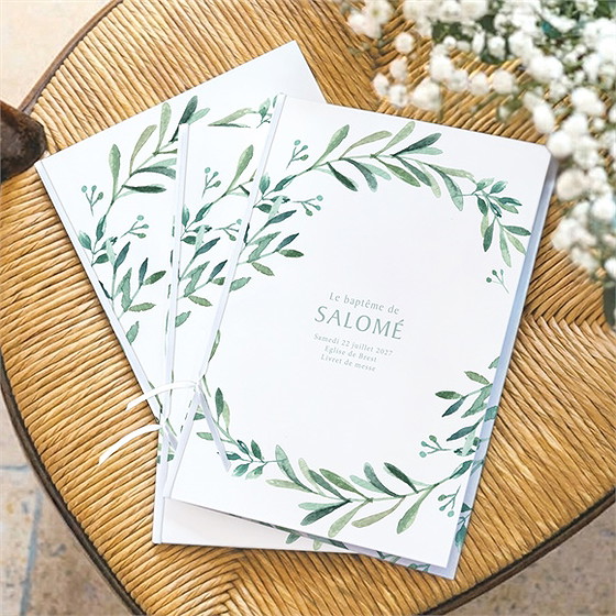 Livret de messe baptême feuilles et or