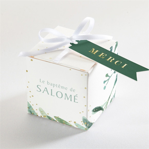 Boîte de dragées baptême Feuilles et Or réf.N340284