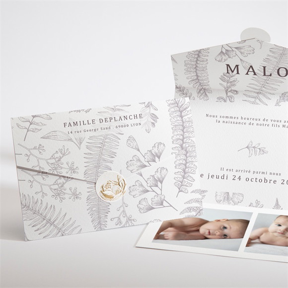 Faire-part naissance Gravure Gris perle réf.N97118