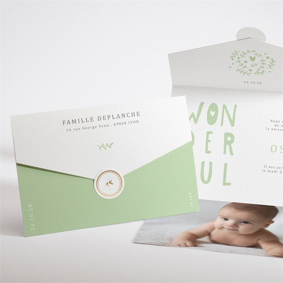 Faire-part naissance Tendre Vert réf.N97120
