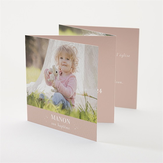 Faire-part de baptême rose thé