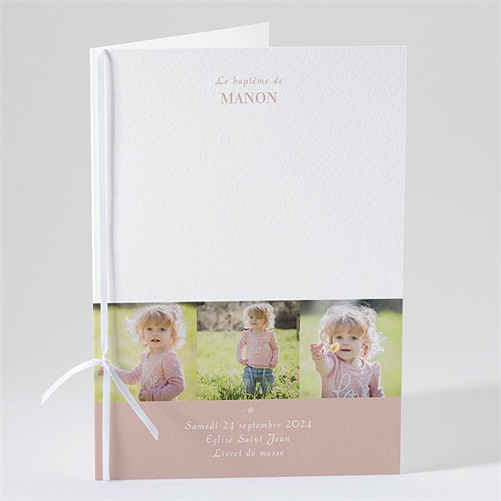Livret de messe baptême rose thé