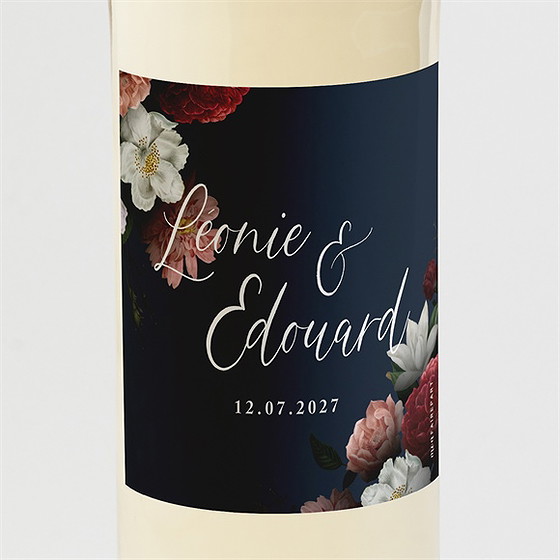 Etiquette de bouteille mariage fleurs de nuit