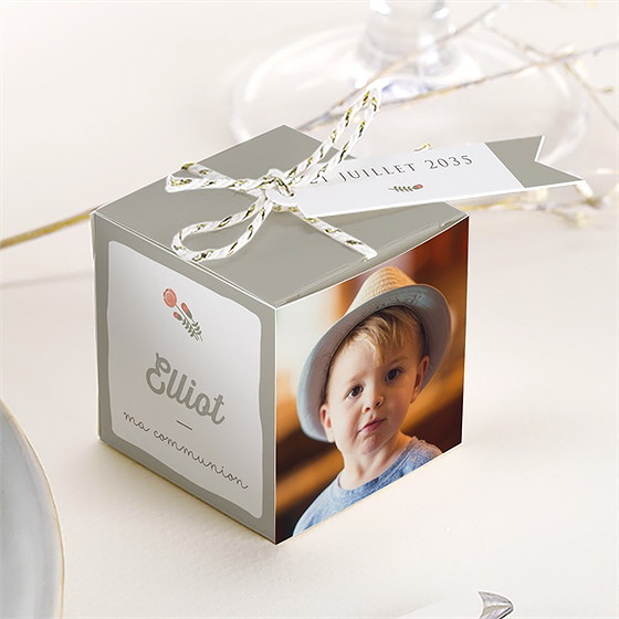Boîte de dragées communion signature florale