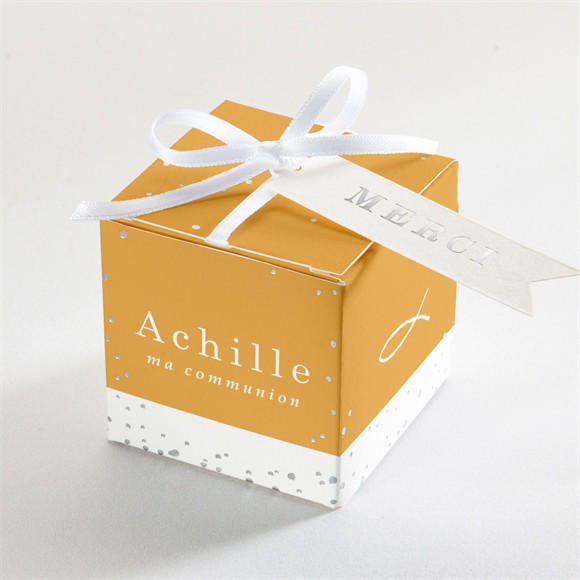 Boîte de dragées communion Jaune et Or réf.N340334
