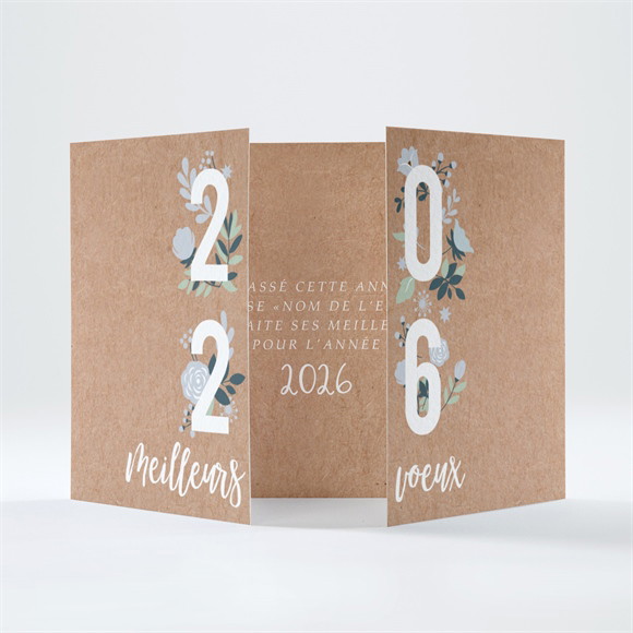 Carte de voeux Kraft fleuri réf.N70178