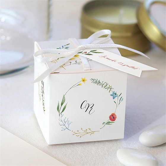 Boîte de dragées mariage fleurs des champs