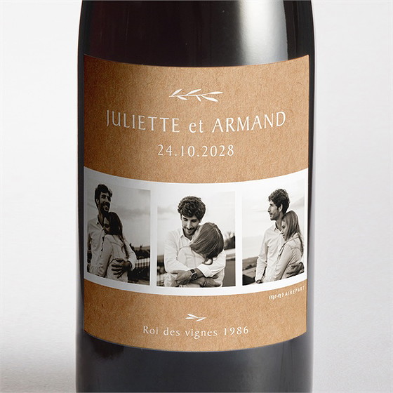 Etiquette de bouteille mariage bohème écolo