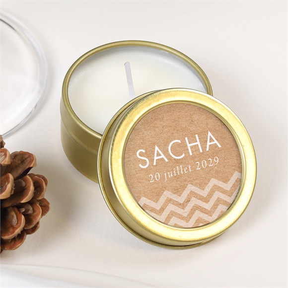 Bougie baptême Farandole de kraft or réf.N360367