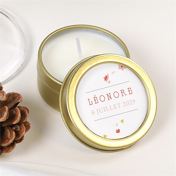 Bougie baptême portrait en tourbillon