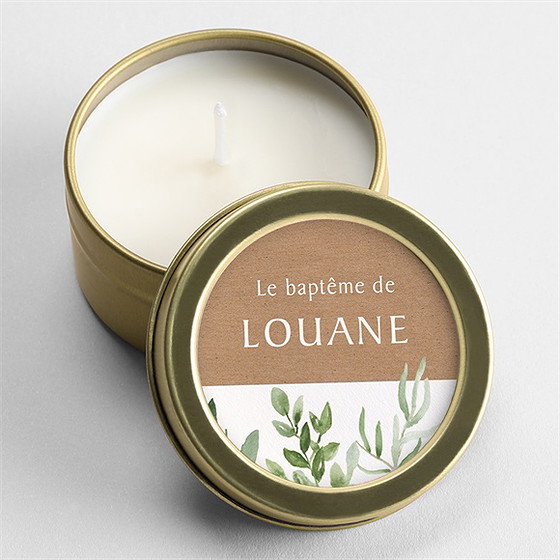 Bougie baptême kraft végétal or