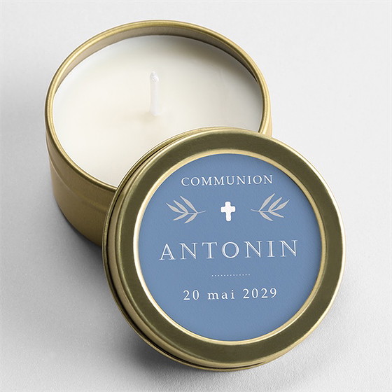Bougie communion bleu myosotis