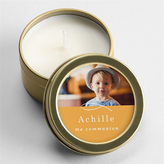 Bougie communion jaune et or