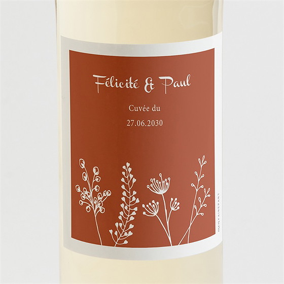 Etiquette de bouteille mariage fleurs d'automne