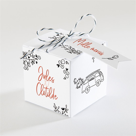 Boîte de dragées mariage champetre van life