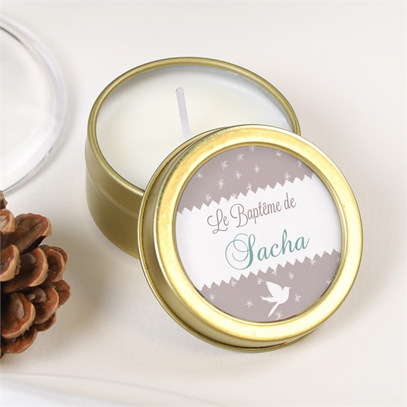 Bougie baptême Colombe et banderoles réf.N360760