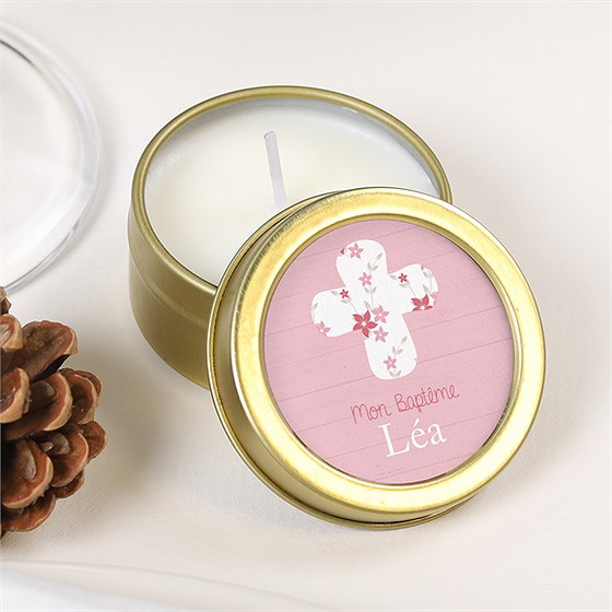 Bougie baptême jolie composition