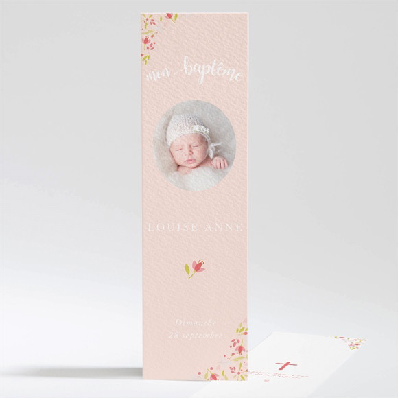 Signet baptême Douceur végétale rose réf.N201269