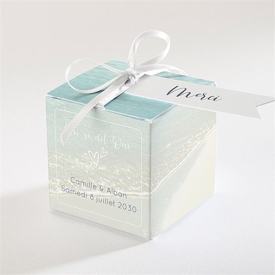 Boîte de dragées mariage paradis sur plage