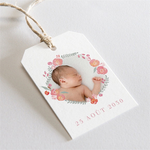 Etiquette baptême Cadre de fleurs réf.N291202