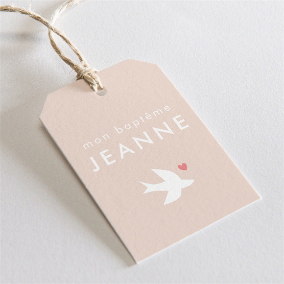 Etiquette baptême Colombe beige rosé réf.N291206