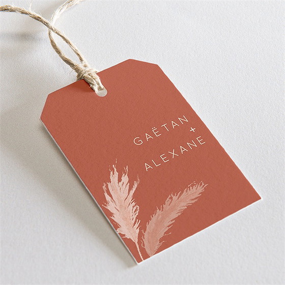 Etiquette mariage terracotta pampa