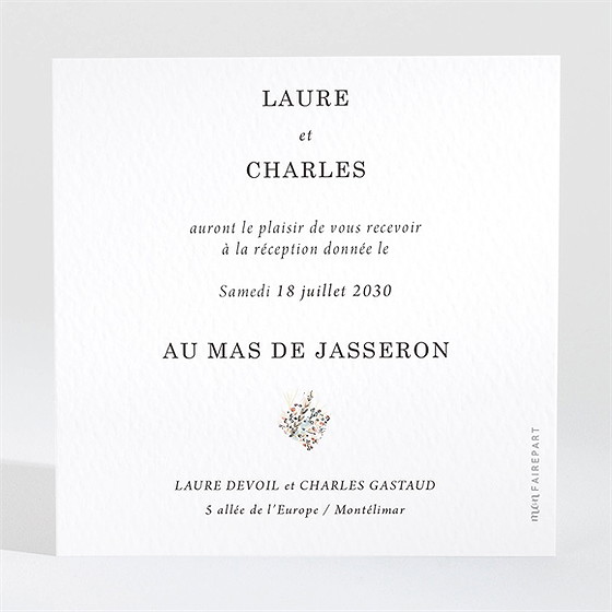 Carton d'invitation mariage belle intimité