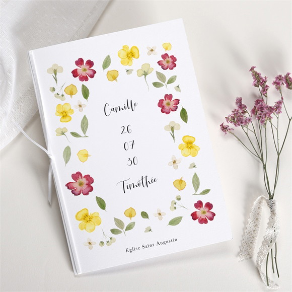 Livret de messe mariage Aquarelle de fleurs séchées réf.N491276