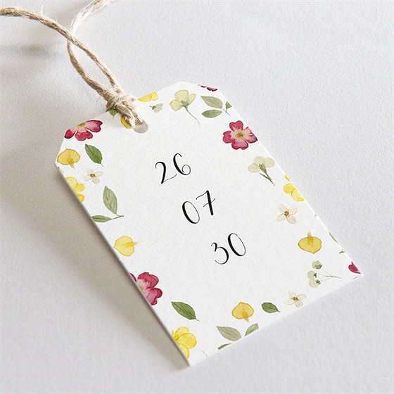 Etiquette mariage aquarelle de fleurs séchées