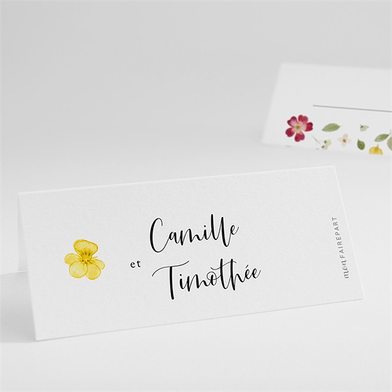 Marque-place mariage aquarelle de fleurs séchées