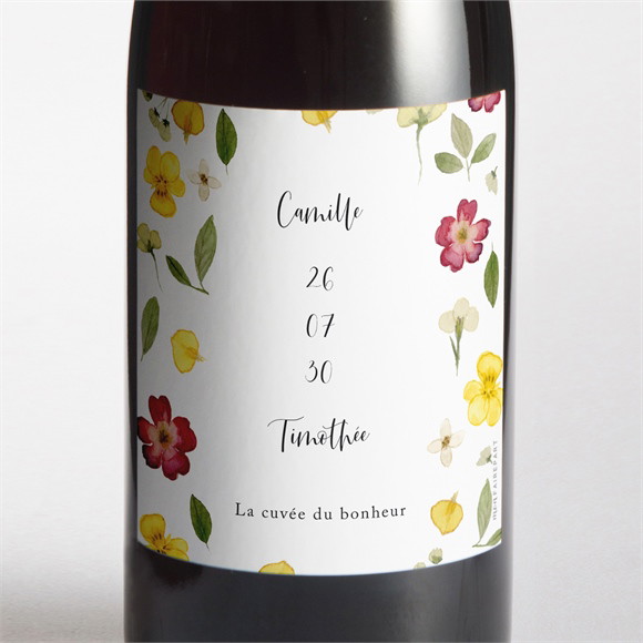 Etiquette de bouteille mariage Aquarelle de fleurs séchées réf.N3001765