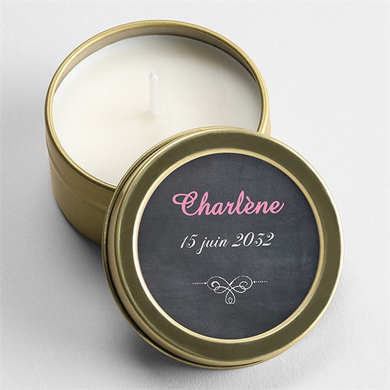 Bougie communion fond ardoise et photo