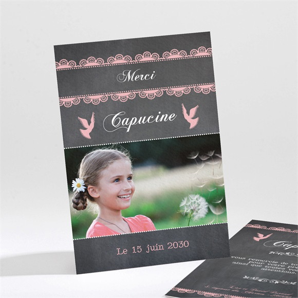 Remerciement communion Dentelle Rose réf.N211463