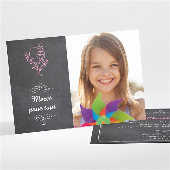 Remerciement communion Fond ardoise et photo réf.N111308