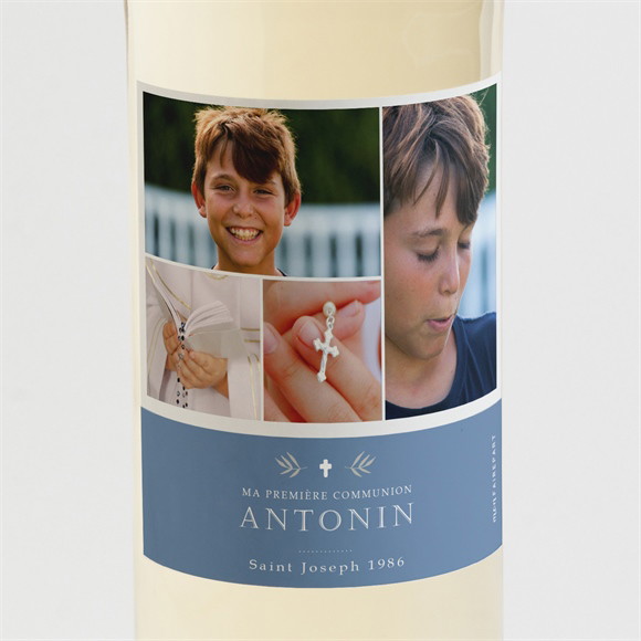 Etiquette de bouteille communion Bleu myosotis réf.N3001832