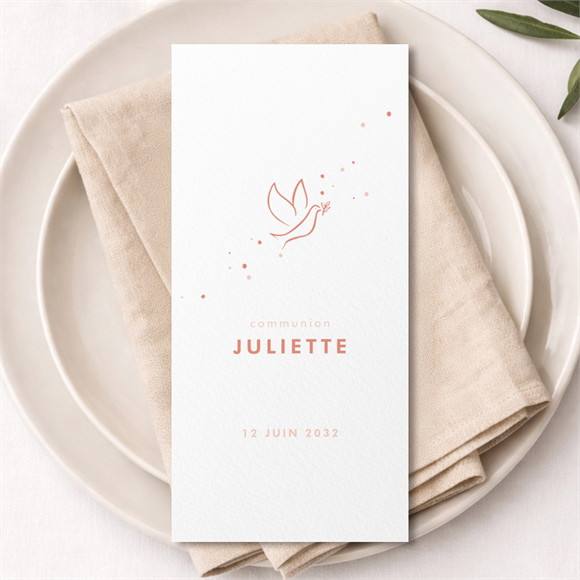 Menu communion Colombe dorée réf.N221206