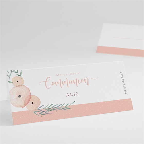 Marque-place communion rose tendre