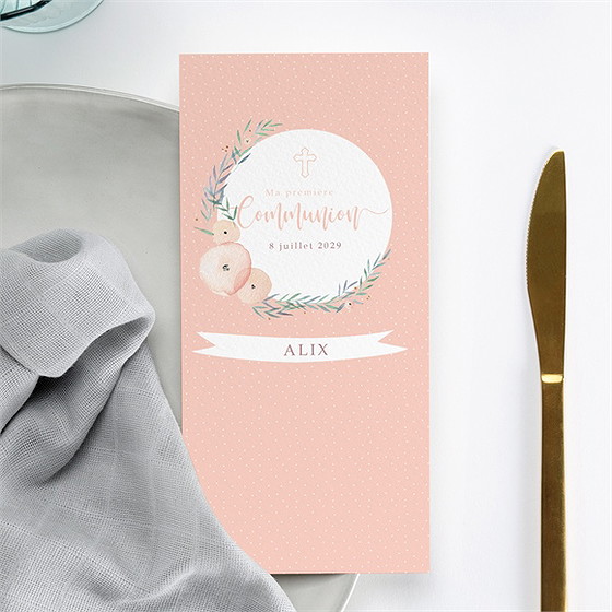 Menu communion rose tendre