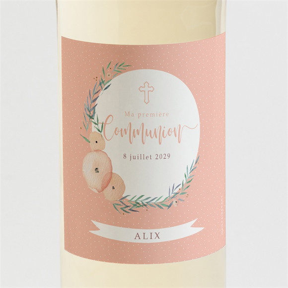Etiquette de bouteille communion Rose tendre réf.N3001844