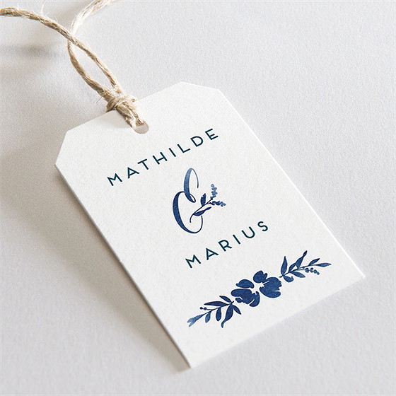 Etiquette mariage aquarelle bleue