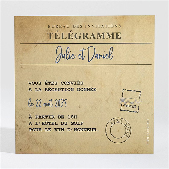 Carton d'invitation mariage notre télégramme