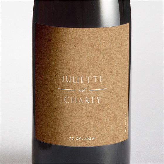 Etiquette de bouteille mariage kraft épuré